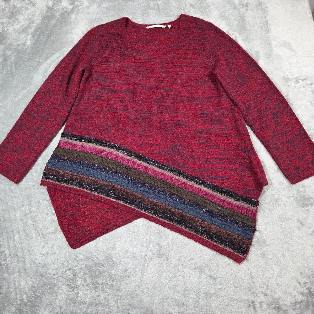 Soft Surroundings Sweater XL P Petite Red Wool Blend Asymmetrical Hem Boho Tunic